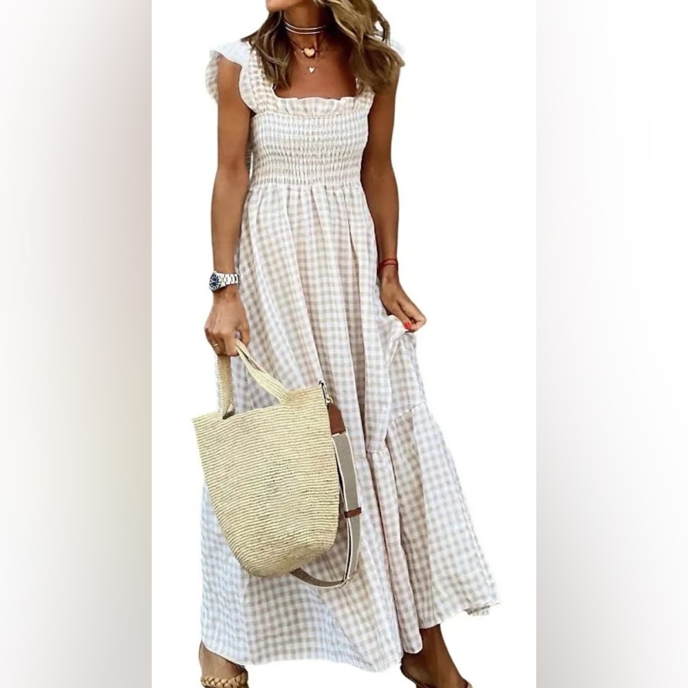 Gingham Plaid Picnic Maxi Dress